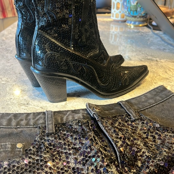 Mustard Seed Black Sequin Denim Mini Skirt S - Picture 8 of 8